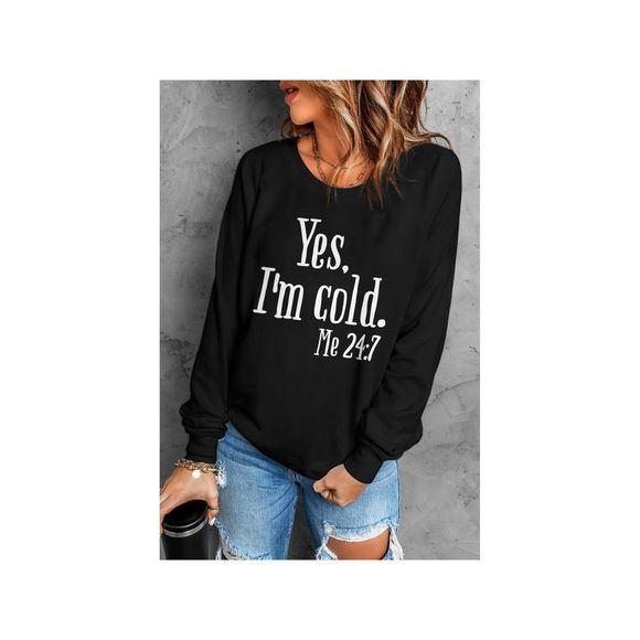 Azura Exchange  Black Yes I'm Cold Letter Print Pullover Sweatshirt - Picture 3 of 3